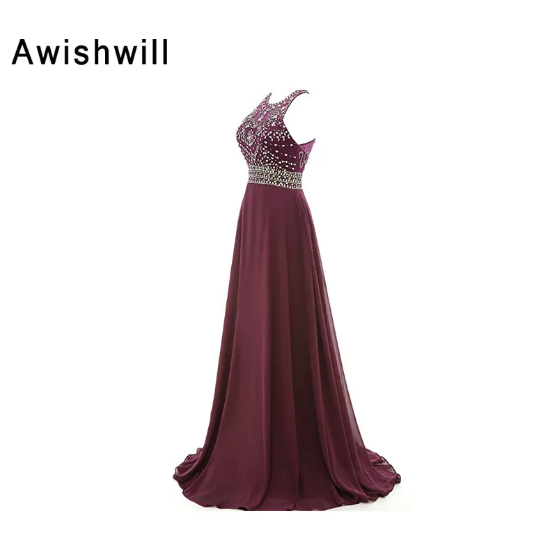 Женское шифоновое вечернее платье Бордовое с открытой спиной и бисером для