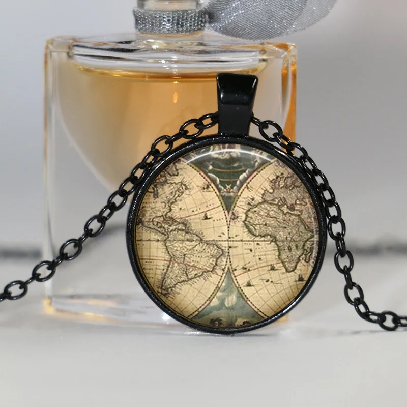 Бесплатная доставка ожерелье с изображением древней карты мира ручной работы