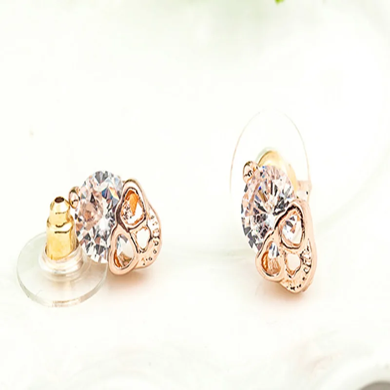 WKOUD Alloy skull heart anti-allergy rose gold silver color Stud Earrings for women popular lady jewelry | Украшения и аксессуары