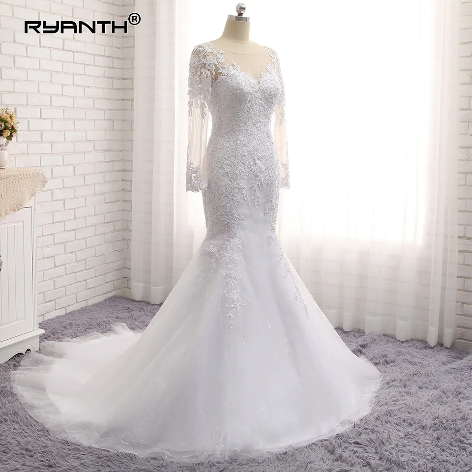 Vestido de Noiva высокое качество Средний Восток Русалка Свадебные платья сексуальные длинные рукава кружевное свадебное платье Robe de mariage