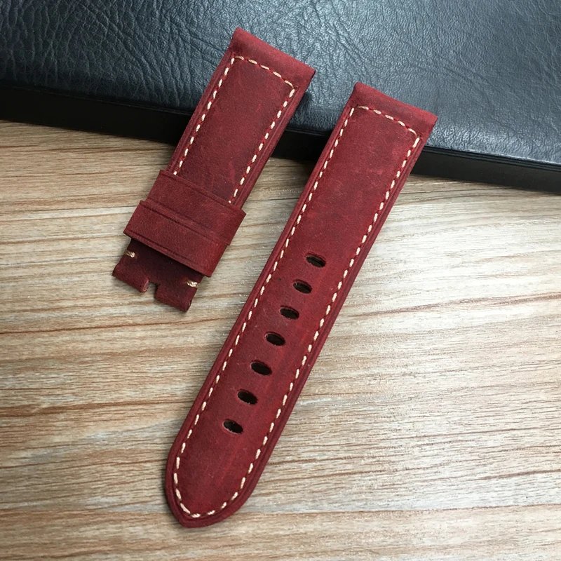 Watch Accessories Strap 24mm Brwon Blue Red White Vintage Crazy Horse Genuine Leather Watchband For Panerai PAM PAM853 Belt