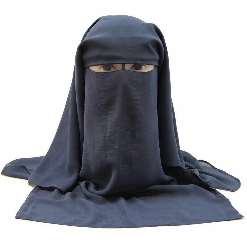 Мусульманский бандана шарф исламский 3 слоя Niqab Burqa черная крышка лица капот