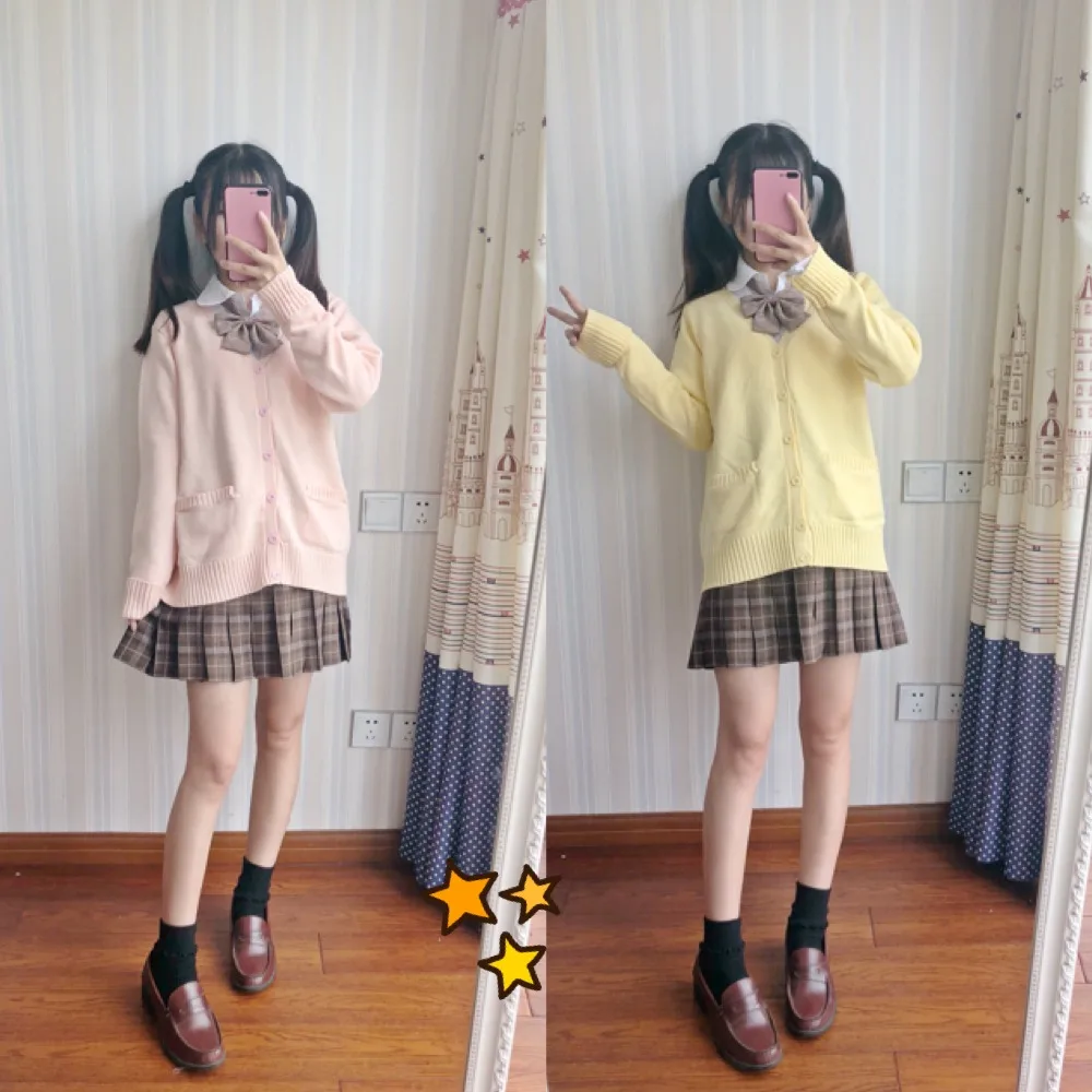 Japan school sweater Spring and autumn 100% V-neck cotton knitted sweater JK uniforms cardigan multicolor girls student cosplay