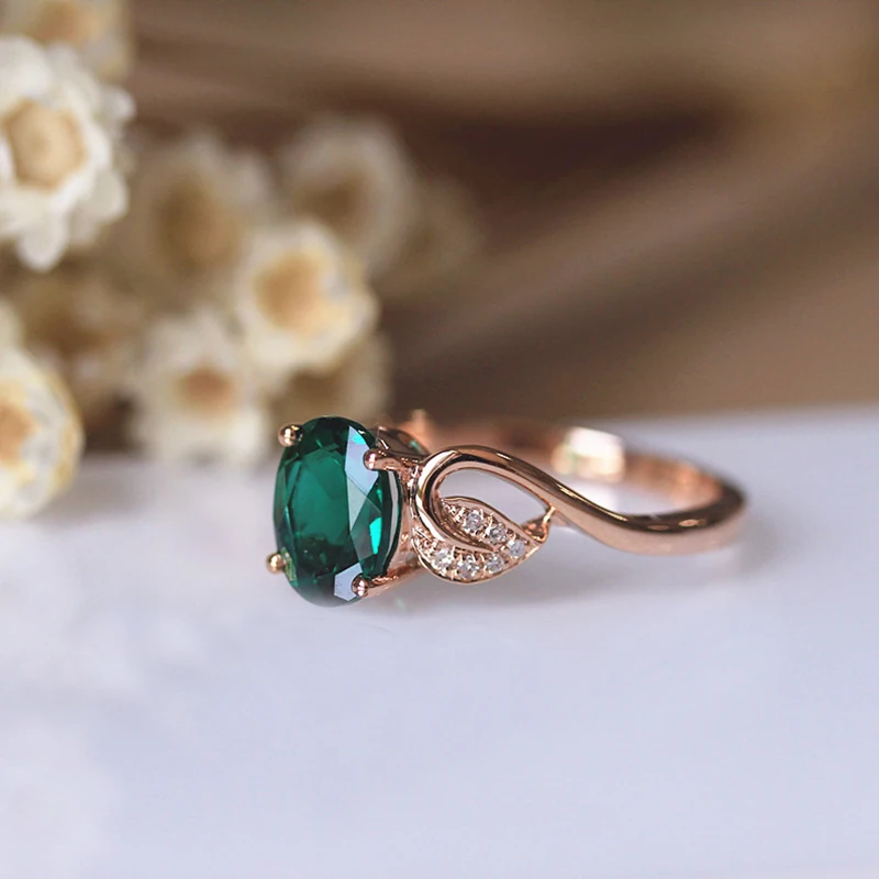 DUPUY Diamond Ring Female 6*8mm 1.4ct Emerald 14k Rose Gold Engagement Oval Claw Elegant Wedding D180074 | Украшения и аксессуары