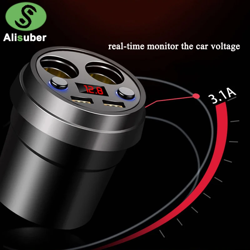 Alisuber чашка для автомобиля с двумя портами USB Зарядное устройство 3.1A быстрой