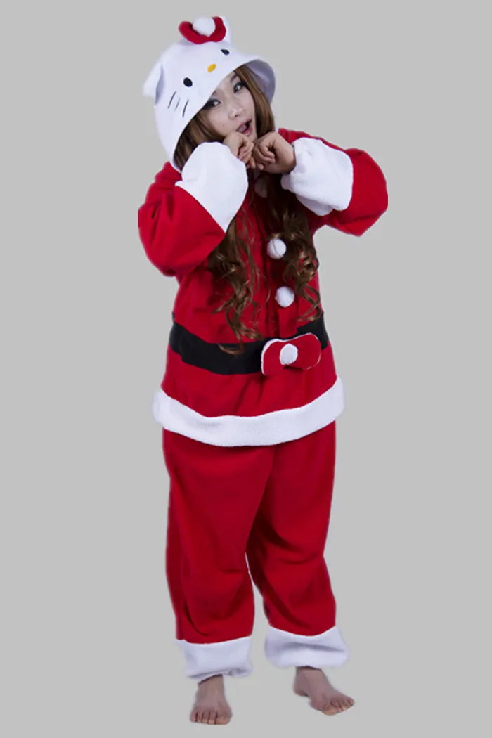 Рождество руно аниме для взрослых унисекс Cat и рисунок Hello Kitty пижамы Sleepsuit Все в
