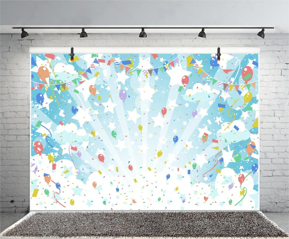 Laeacco Light Bokeh Balloons Flags Baby Birthday Party Photography Background Customized Photographic Backdrops For Photo Studio |