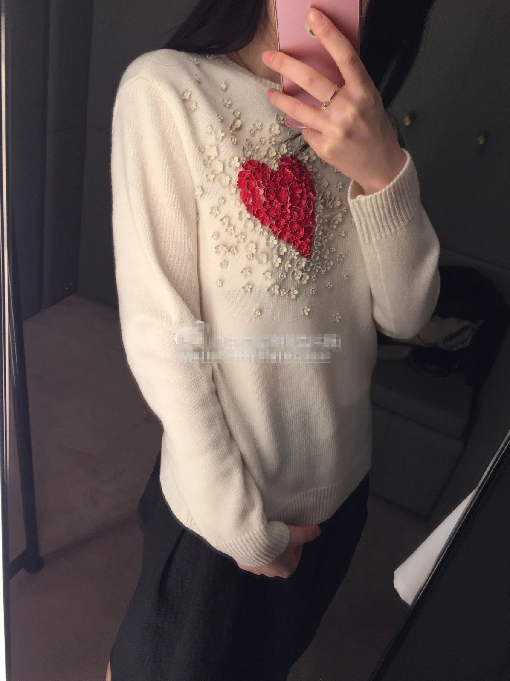 2019 Winter Heart Flower Appliques Sweet Black White Knit Sweater Women Luxury Long Sleeve Female Pullover Jumper ChristmasTop | Женская