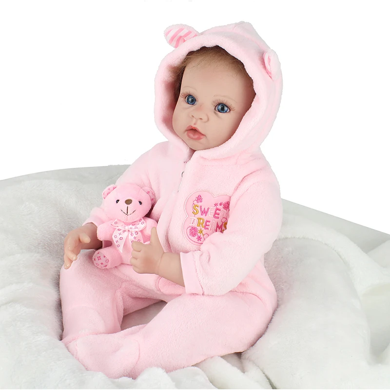 Reborn Baby Doll Мягкая силиконовая Розовая кукла милый комбинезон очаровательная