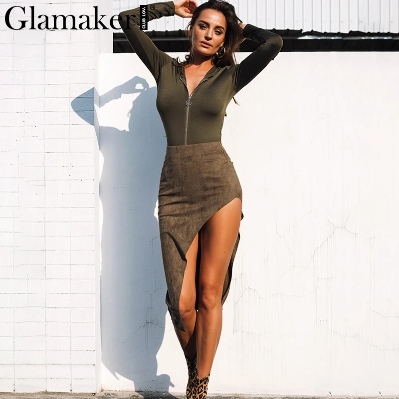 Glamaker фитнес Сплит бархатная юбка с высокой талией Весенняя уличная одежда женские юбки Футляр Сексуальная Асимметричная тонкая юбка для вечеринок