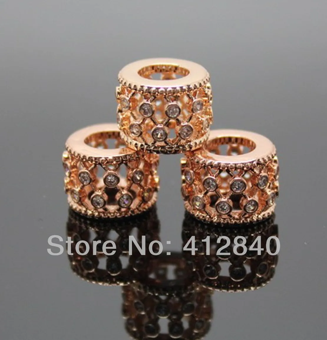 

Free shipping 12mm Rose Gold Hollow Cylindrical Big Hole beads Zircon Pave Jewelry Finding