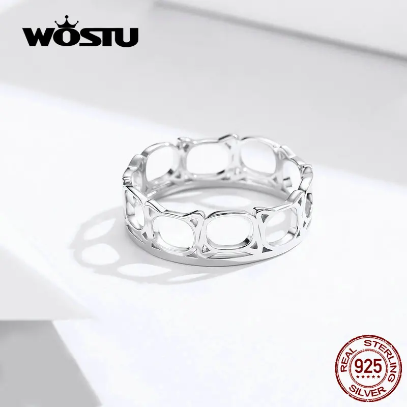 WOSTU S925 Sticky Cat полые кольца на палец Настоящее серебро милые кольца в виде кошки для женщин подарок на свадьбу CQR549