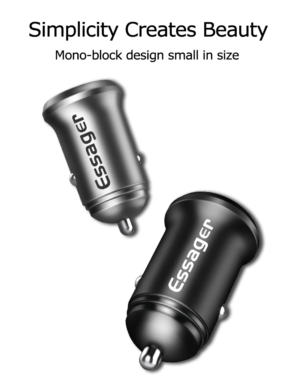 Автомобильное USB зарядное устройство Essager Led для iPhone Xiaomi samsung huawei Зажигалка быстрое автомобильное зарядное устройство для мобильного телефона двойное USB Автомобильное зарядное устройство 4.8A