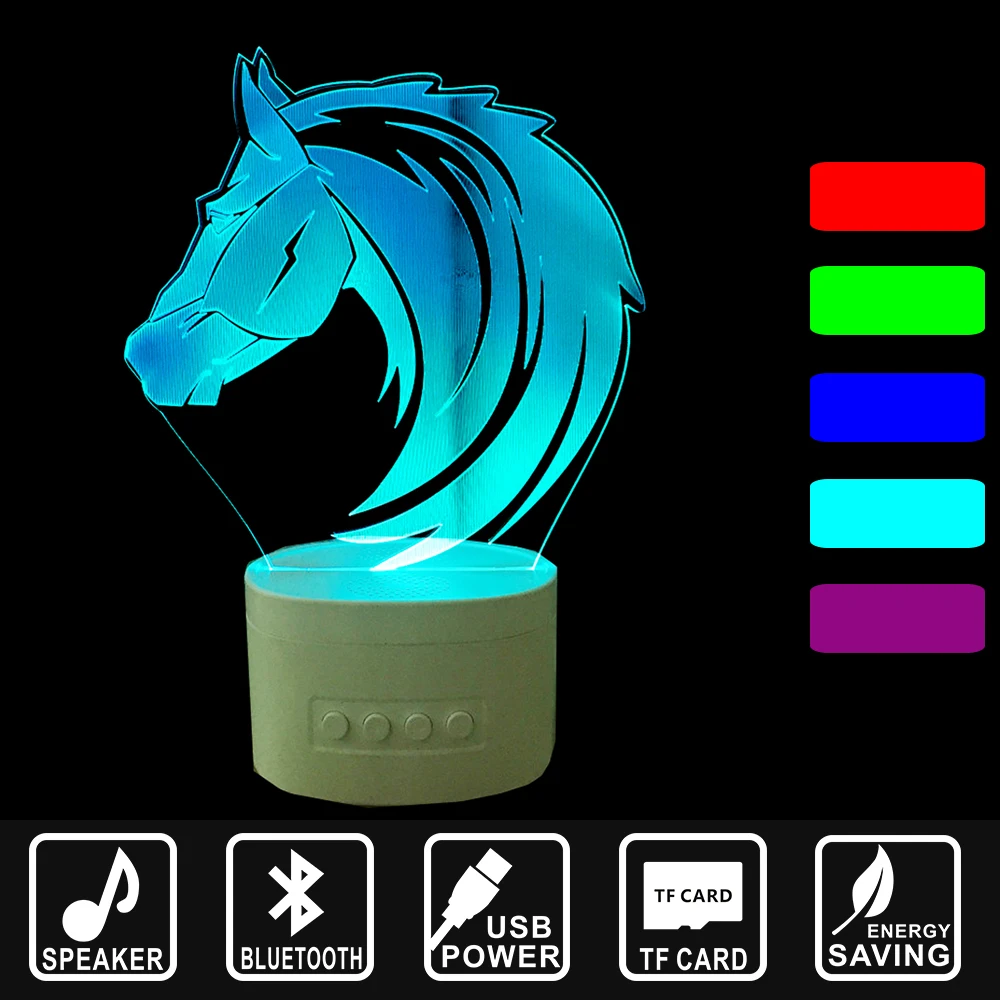 USB Lampara праздничный подарок голова лошади светодиодный свет Bluetooth динамик 3D