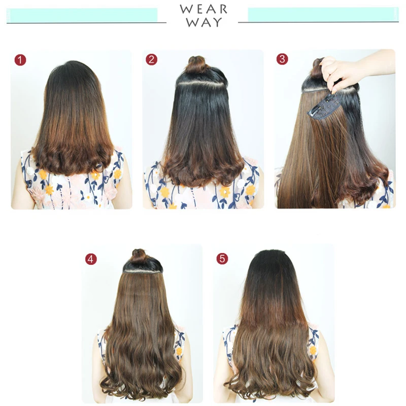 5 Клипы Женщин Высокой Температуре Устойчивы Волокна Синтетические Парики Клип в