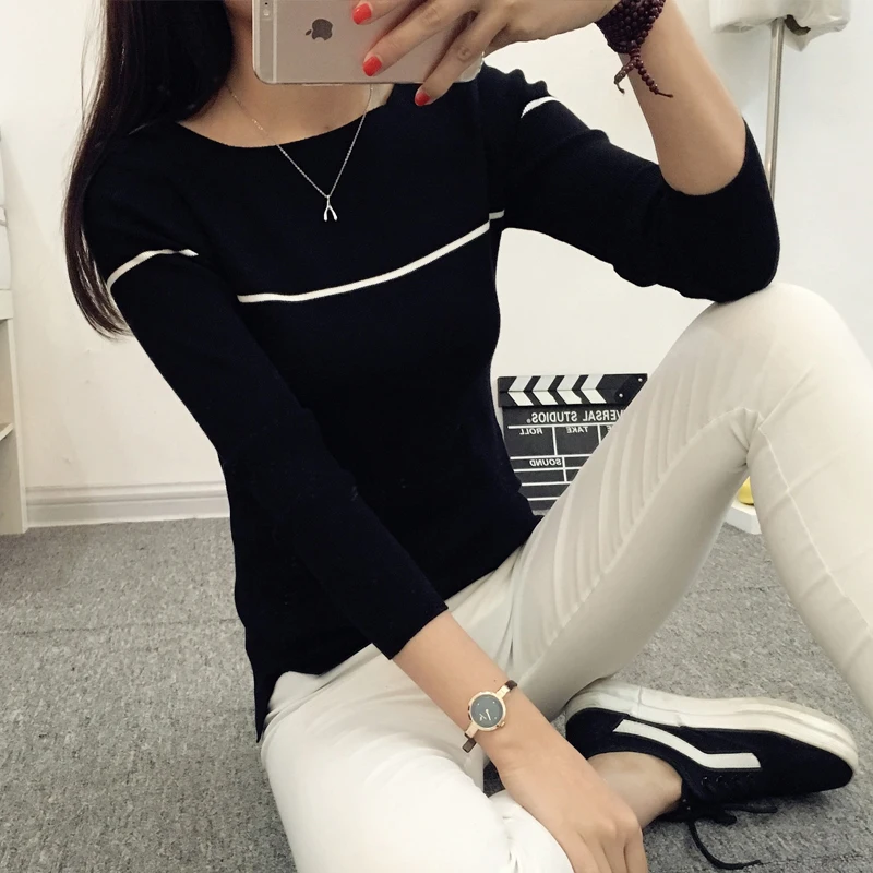 OHCLOTHING полосатый свитер с воротником осеннее тонкое пальто платье женская рубашка осенняя куртка женская - Цвет: -B