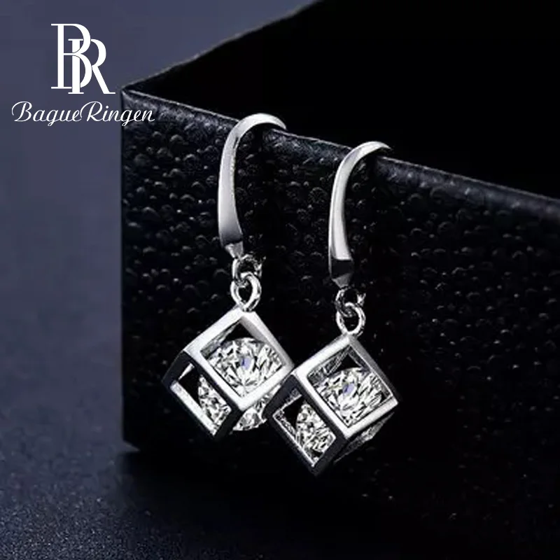 Женские серьги подвески из серебра 925 пробы с фианитами|Серьги-подвески| |