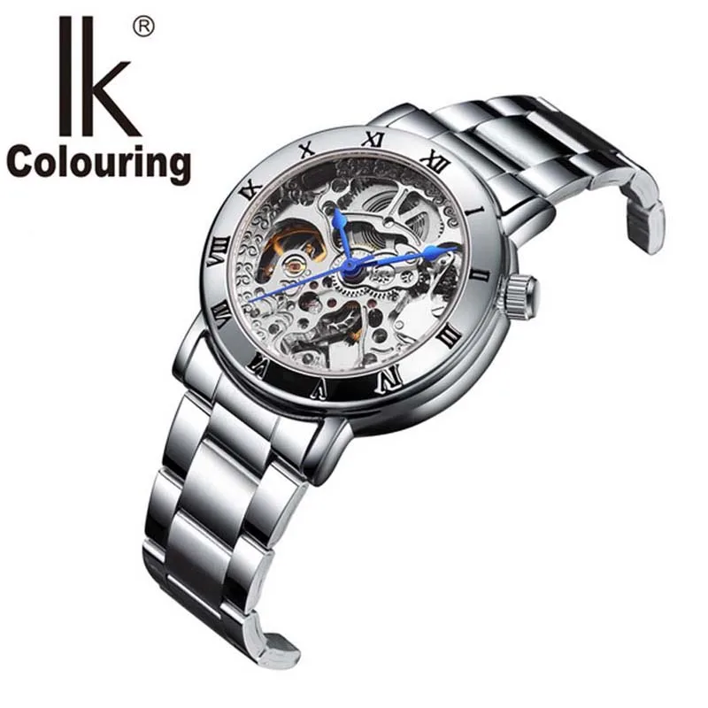 IK бренд для женщин автоматические механические часы серебро полный сталь Мода и