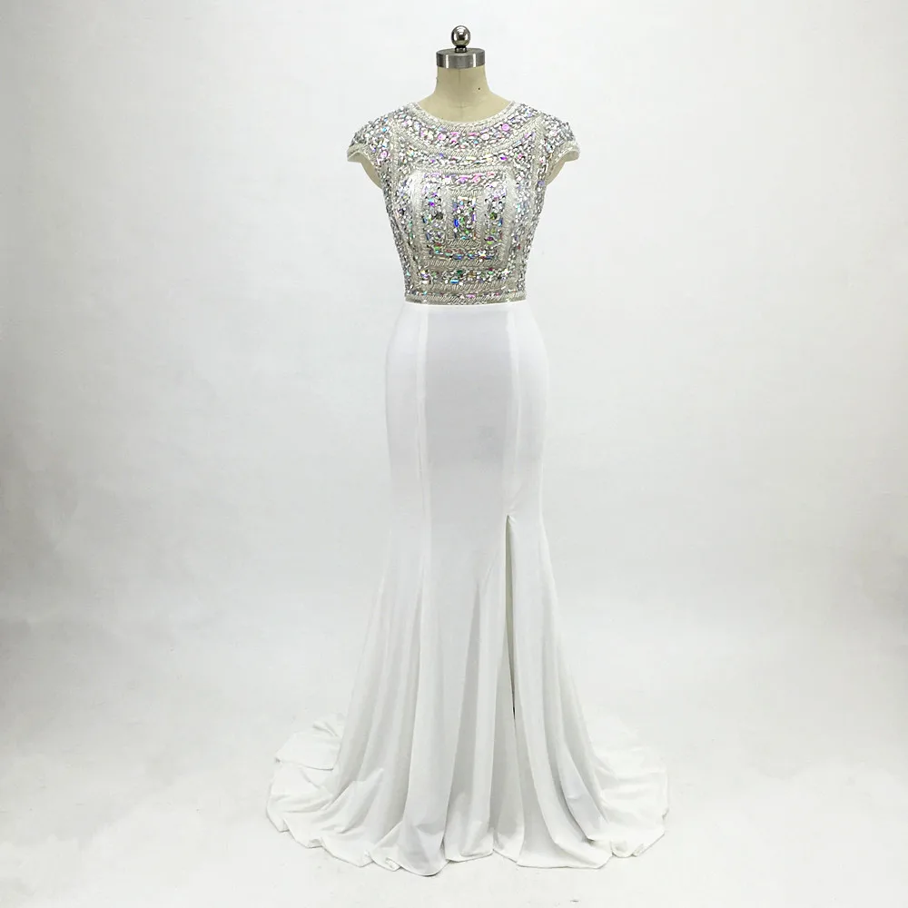 Слоновая кость Черные вечерние платья robe de soiree длинные платья Русалка для выпускного вечера драгоценные вечерние платья с коротким шлейфом из бисера abendkleider - Цвет: Слоновая кость