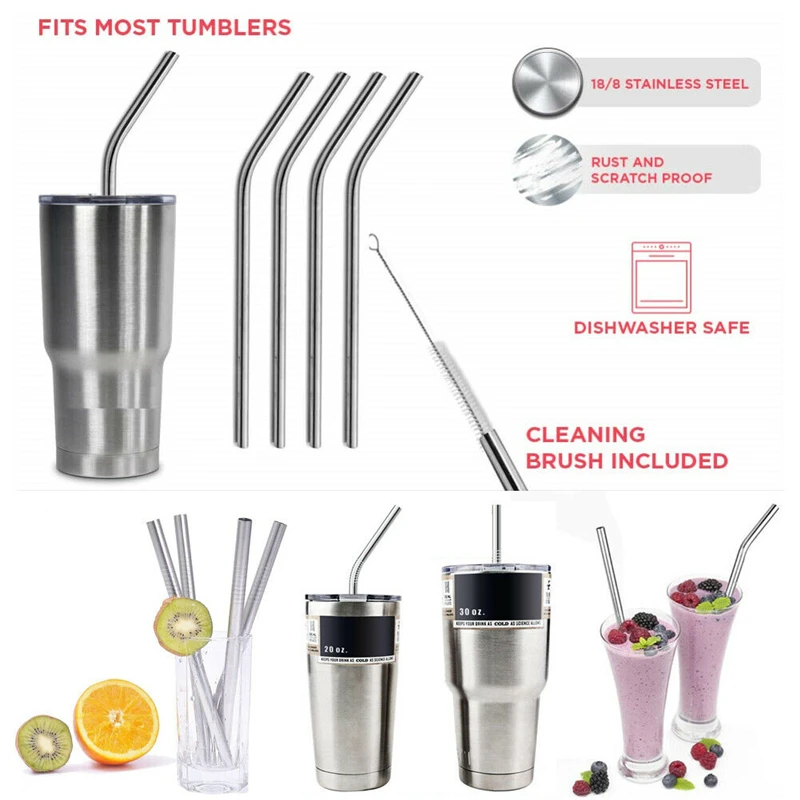 4 шт. Нержавеющая сталь Металл питьевой соломы Многоразовые трубочки и комплект