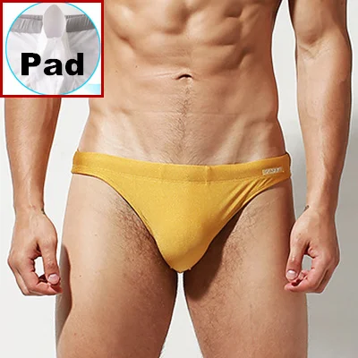 S3928 Yellow Пуш-ап Pad плавательные мужские трусы Сексуальная Гей одежда для плавания Бикини плавки Мужской купальный костюм Танга купальный костюм шорты Desmiit zwembroek - Цвет: S3928 Yellow