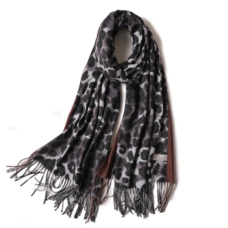 Кашемировый шарф для женщин модные леопардовые шарфы и шали двусторонний зимний