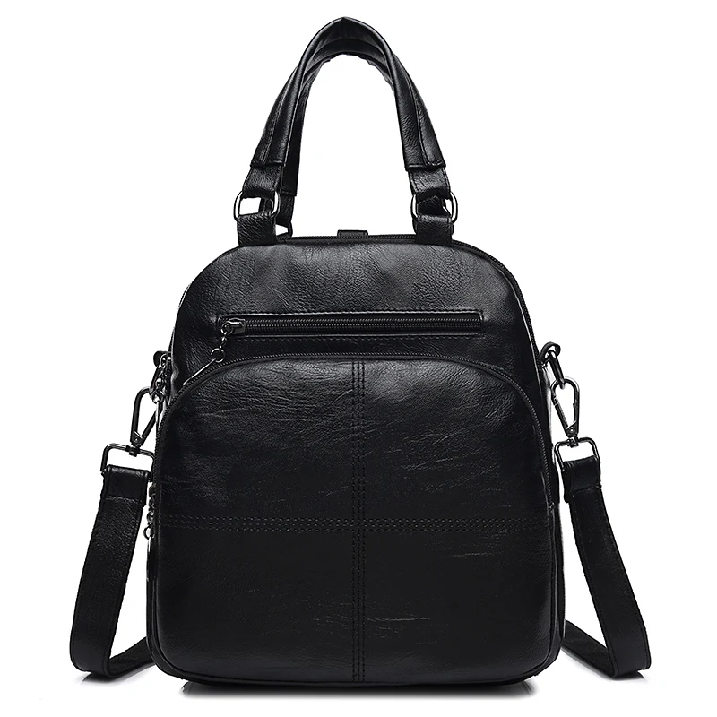 Многофункциональные женские кожаные рюкзаки Sac a Dos женские школьные сумки через плечо для девочек-подростков, женская черная сумка для путешествий - Цвет: Black