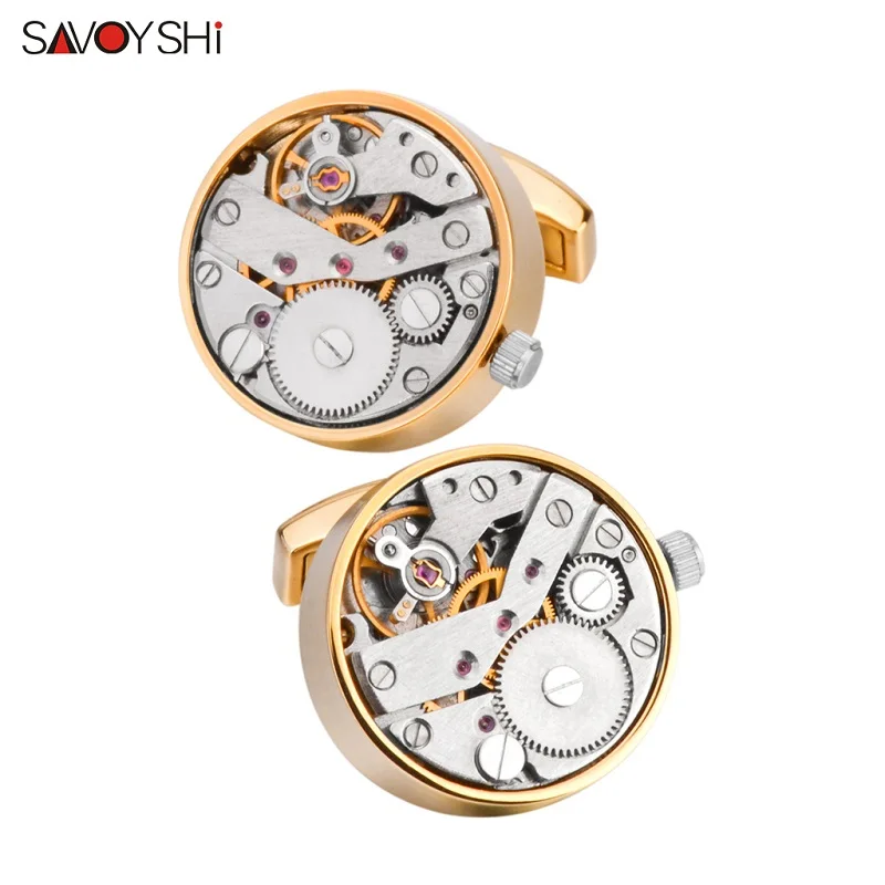 Gold cufflinks Савойши механические часы движение запонки для Мужская рубашка манжета функциональный часовой механизм бренд запонки дизайнерские ювелирные изделия - Окраска металла: Gold cufflinks