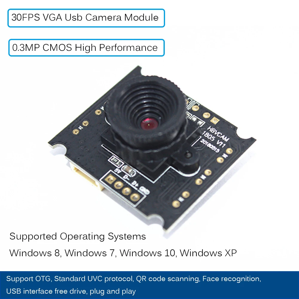

HBVCAM 0.3MP CMOS High Performance 30fp VGA Mini Usb Camera Module