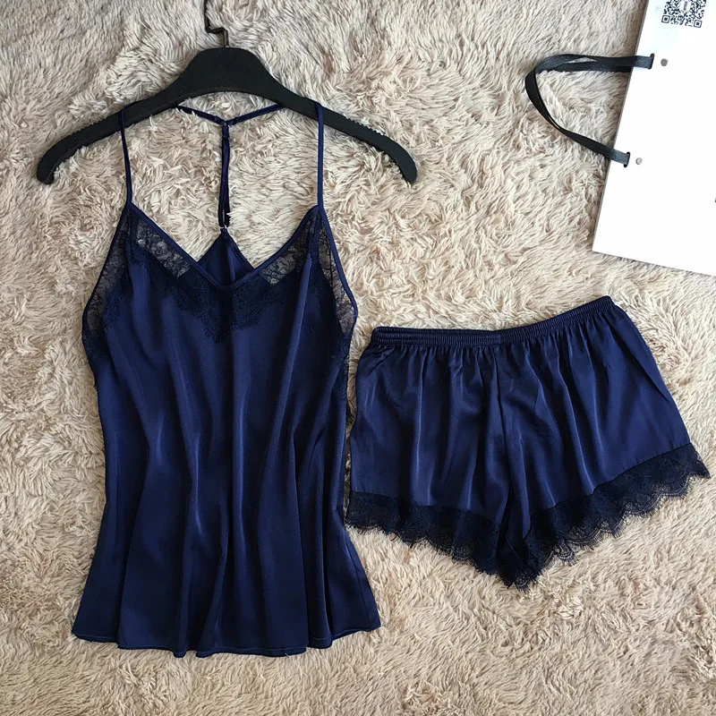 fiklyc brand free size womens sexy lace satin pajamas sets fashion 2019 new design summer nightwear pijamas pyjamas sets hot free global shipping