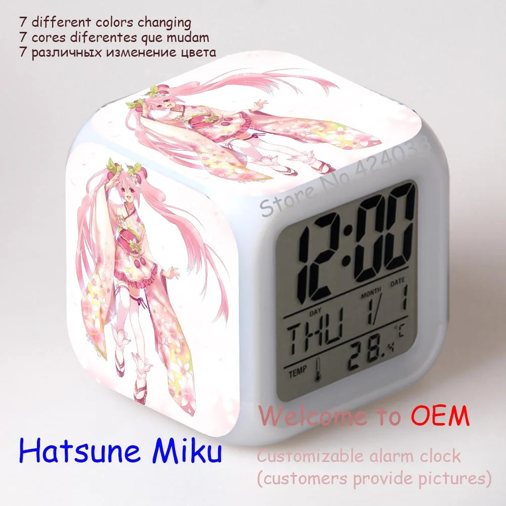 Hatsune Miku Tsune Miku Hatsune мультяшный будильник светодиодный цветной Ночной светильник сенсорный будильник отправляется на батарею можно настроить на изображение - Цвет: Hatsune Miku
