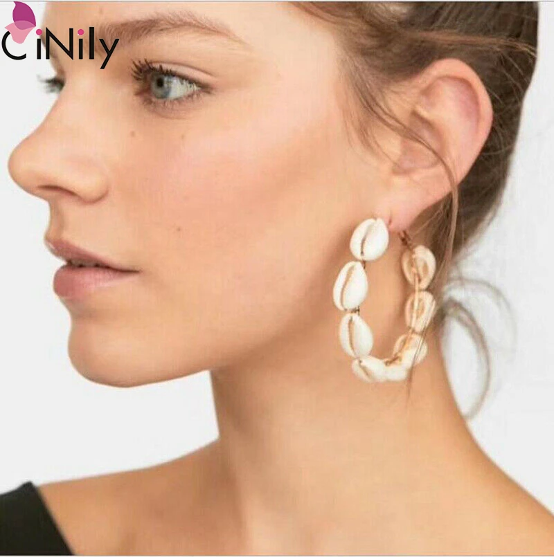 CiNily Vintage Multicolor Shell Gold Women Jewelry Hoop Summer Earrings Gift FH8920-21 | Украшения и аксессуары