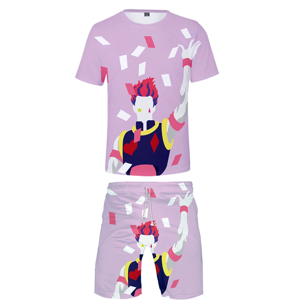 

Новые мужские футболки и шорты с 3D Аниме hisoka, пляжные костюмы со штанами, летний комплект с мультипликационным принтом Харадзюку для мальчи...