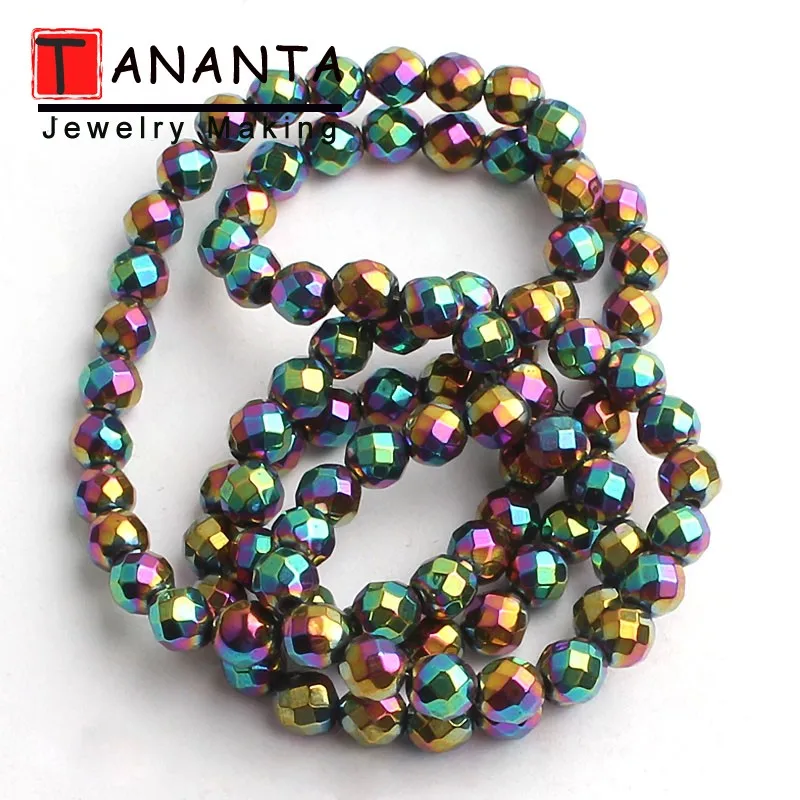 Faceted Rainbow Бусины из натурального камня граненые матовые розовые золотые черные гематитовые Круглые бусины для самостоятельного изготовления ювелирных изделий браслет ожерелье 4 6 8 10 мм 15'' - Цвет: Faceted Rainbow