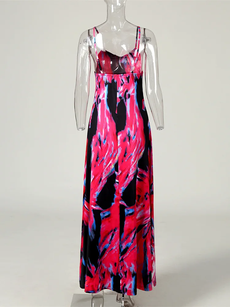 

Summer Elegant Women Party Dress Female Tie Dye Sexy Dress Spaghetti Strap Colorful Print Maxi Dress