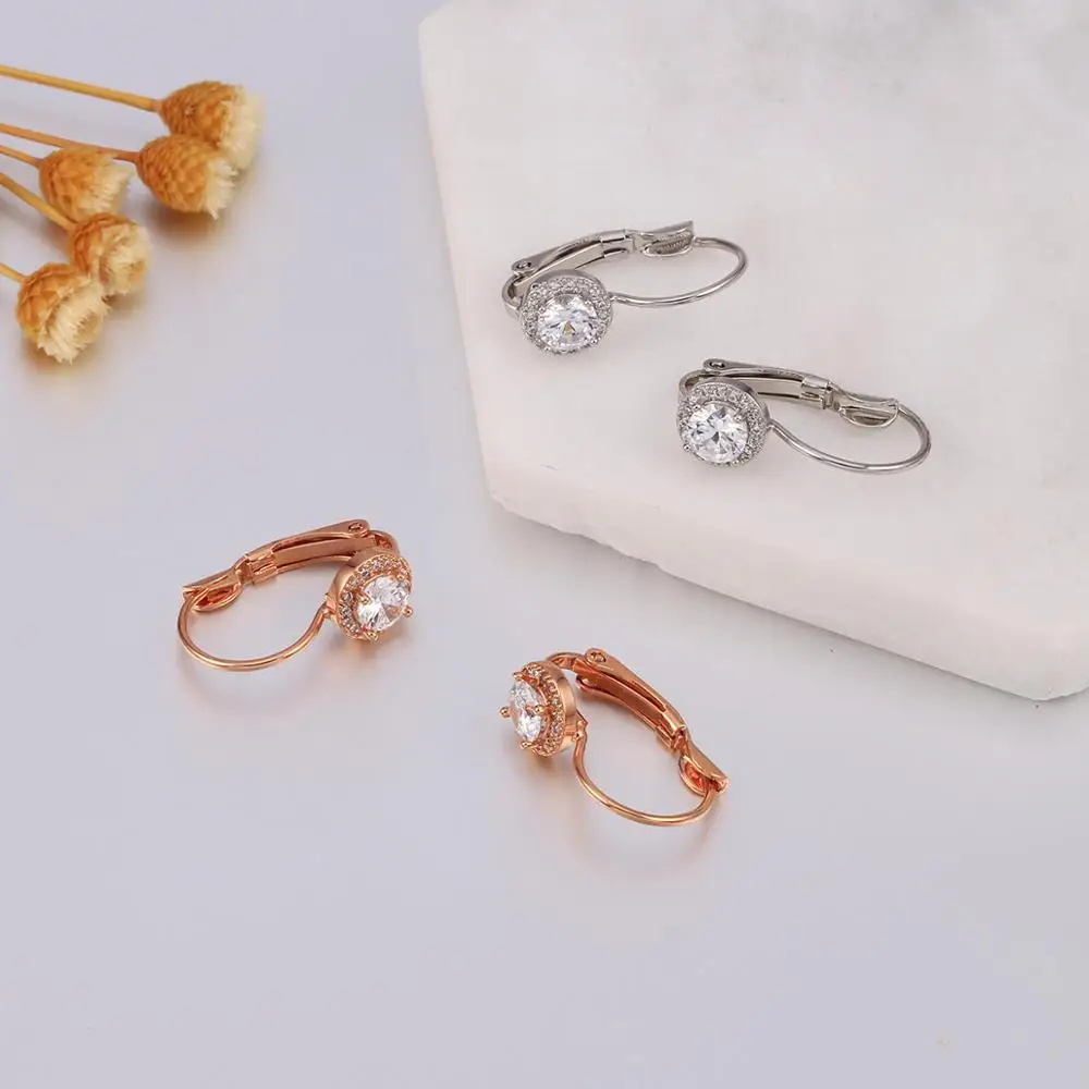 Розовое золото Прозрачные кубические циркониевые серьги-кольца для женщин
