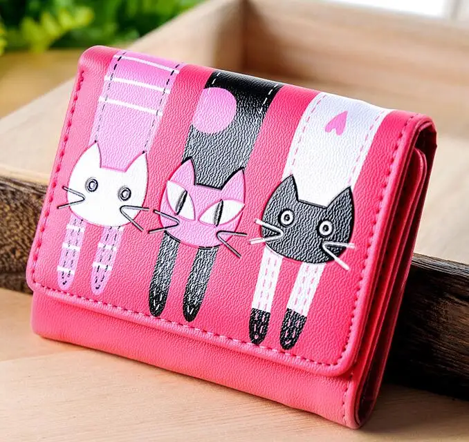 Женский кошелек с мультяшными кошками; короткие кошельки; Carteira Feminina; Zipper; застежка; кошелек для денег; держатель для карт