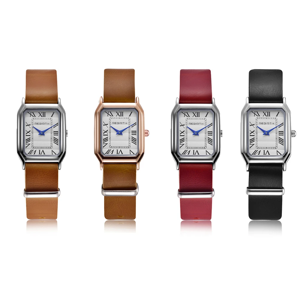 REBIRTH Leather Quartz Ladies Watch Women Dress Watches Luxury Stylish Square Antique Relogio Feminino Montre Femme 2018 | Наручные часы
