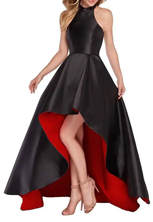 

2019 Floor Length Evening Dresses High Neck Prom Party Dress Short Front Long Back Special Occasion Dress Vestido De Festa