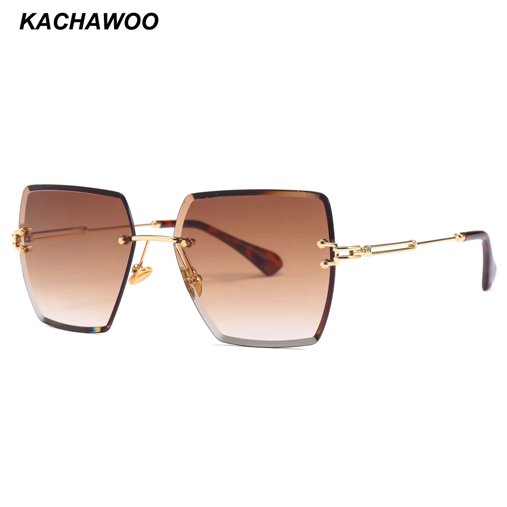 Женские солнцезащитные очки без оправы Kachawoo коричневые и Черные Квадратные