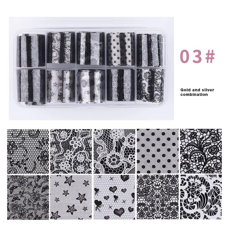 10roll/set Starry Sky Laser Nail Foil Set Transparent Marble Holographic Art Transfer Sticker Decoration DIY | Красота и здоровье