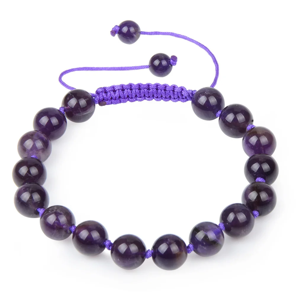 

Hot Handmade Braided Round 8mm Beaded Amethyst Bracelet Natural Stone Bracelet For Women Gifts