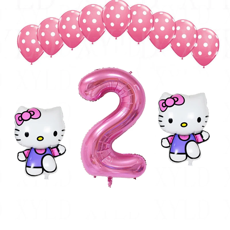 1 комплект, воздушный шар hello kitty с цифрами 40 дюймов, латексные шары в розовый горошек для девочек 1, 2, 3, 5 лет, декор для дня рождения, Детские шары