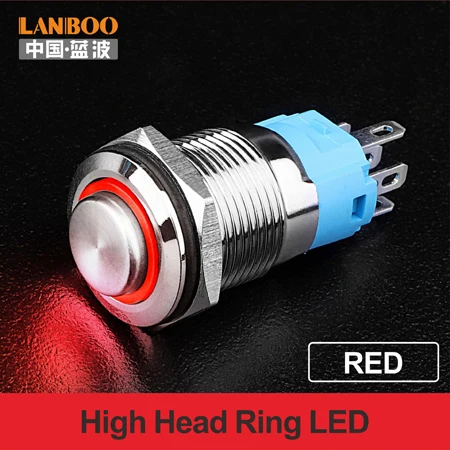 Red LED High Ring LANBOO 16 мм led buttonswitch прямые продажи с фабрики, кнопочный переключатель производство - Цвет: Red LED High Ring