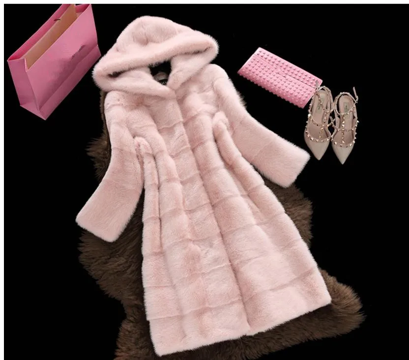 Женские новые длинные меховые куртки с капюшоном женские S/3Xl зимняя Осенняя верхняя одежда из искусственного меха размера плюс повседневная меховая одежда J2069