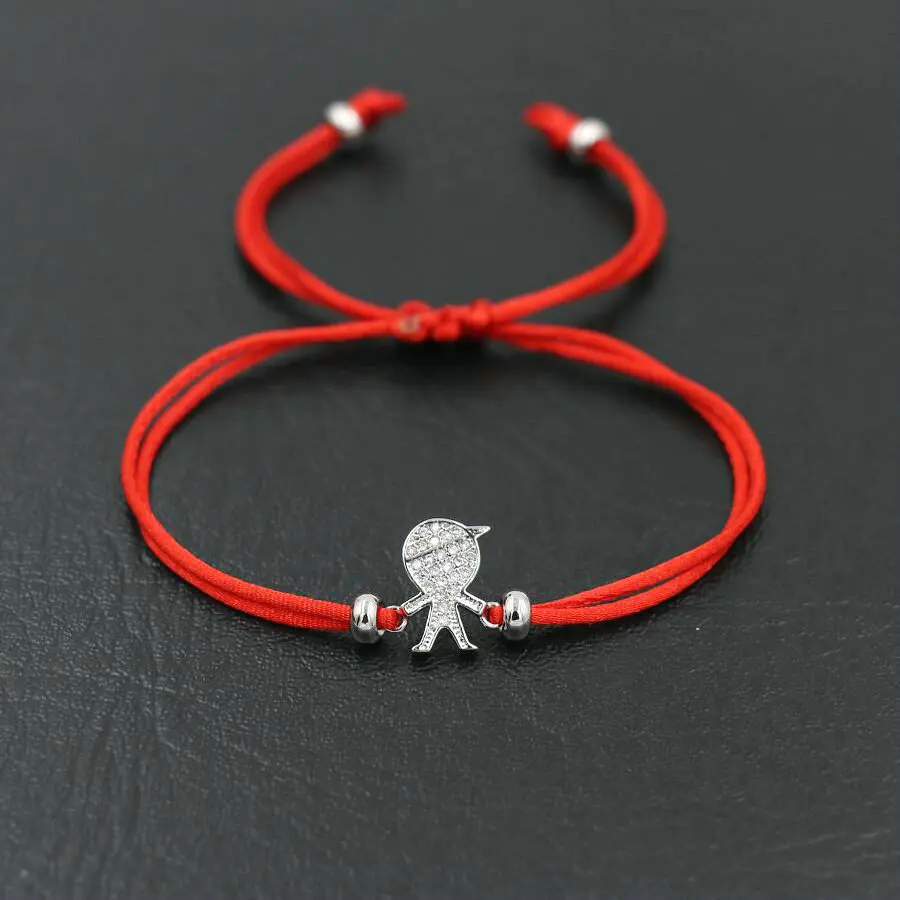 Boy red silver Сладкая любовь серебристый блестящий цвет циркон мальчик девочка Красная веревочная нить браслет Женщины Мужчины брелок лучшие друзья браслет пары ювелирные изделия подарок - Окраска металла: Boy red silver