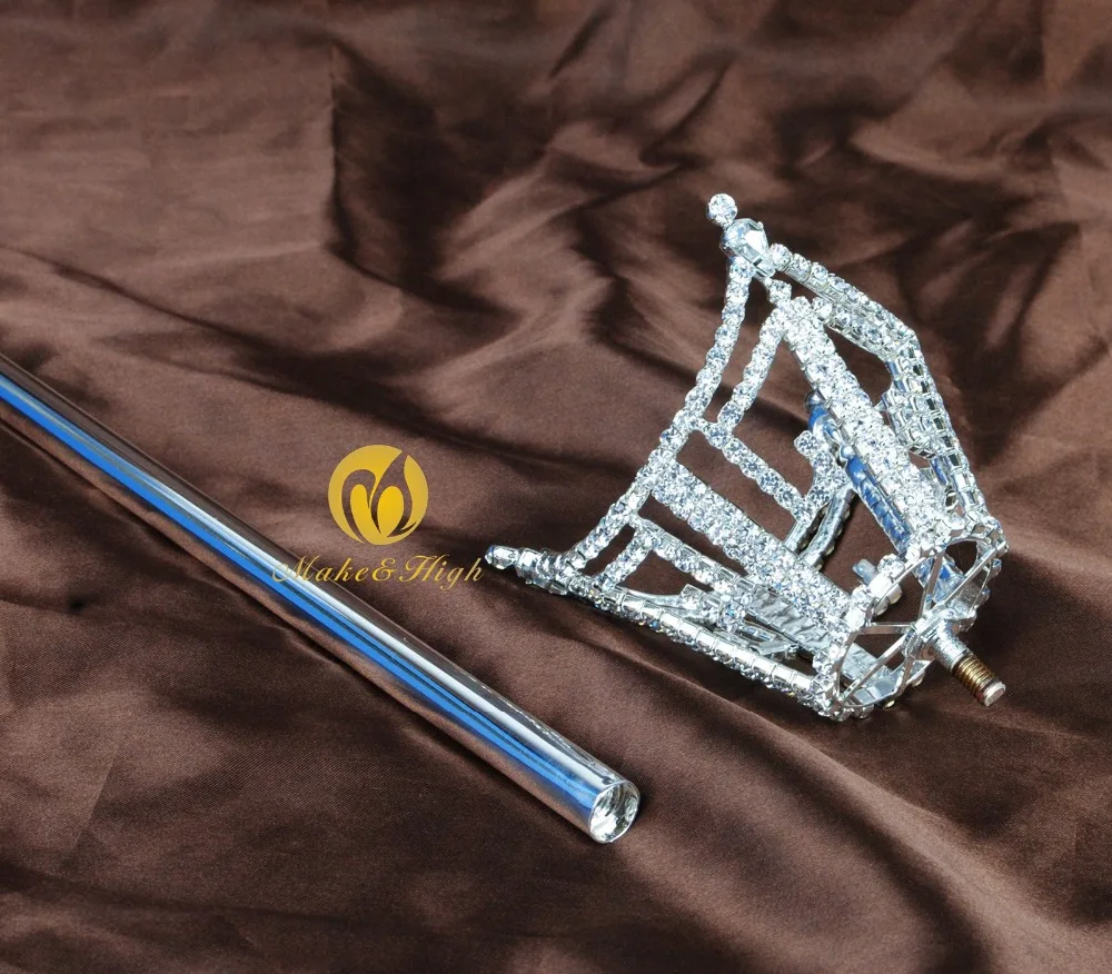 Унисекс Король Королева серебро скипетр парад конкурс вечеринки костюмы Стразы