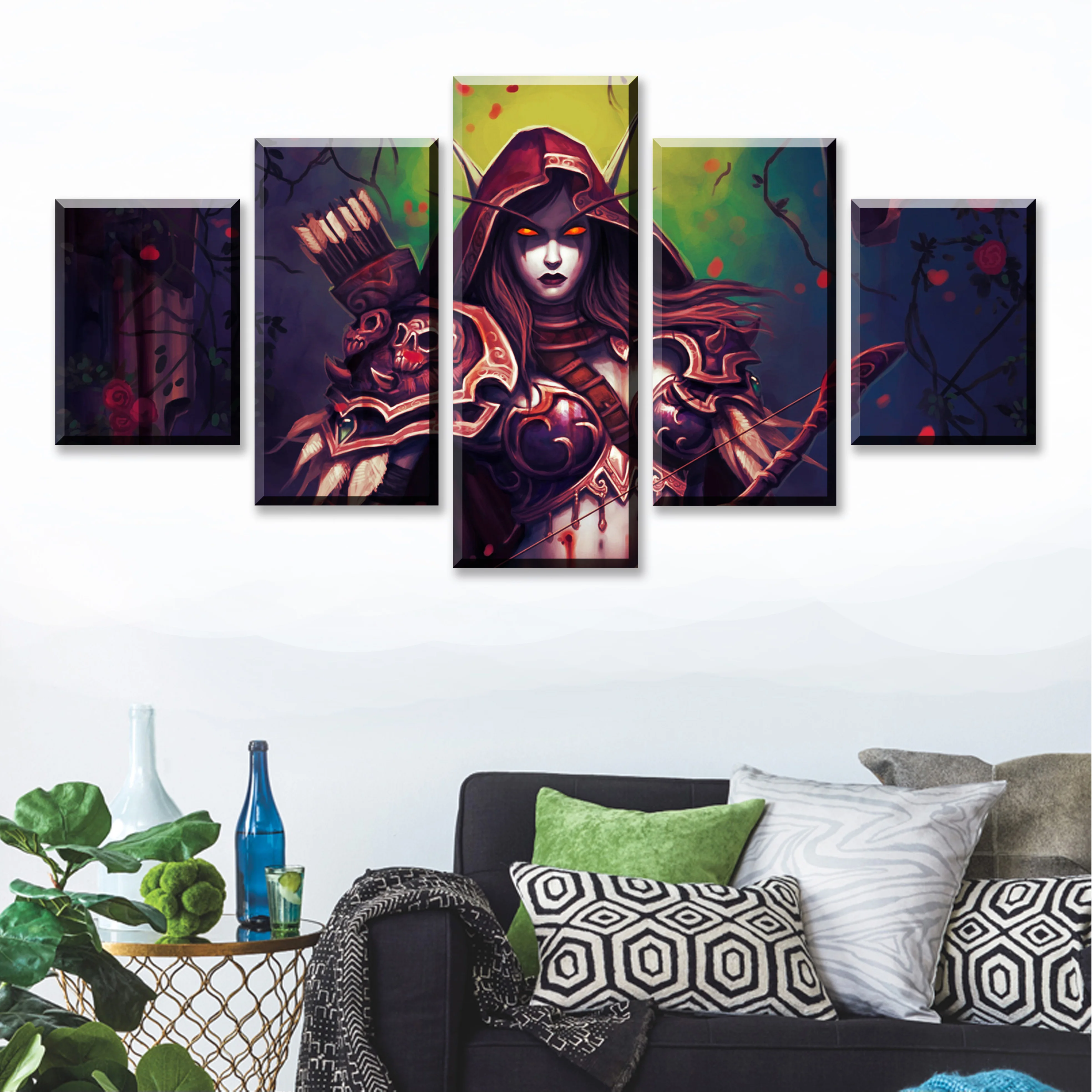 

Modern Wall Art Canvas Painting 5 Pieces Sylvanas Windrunner Home Decor For Living Room Game Poster Printed Animation Pictures