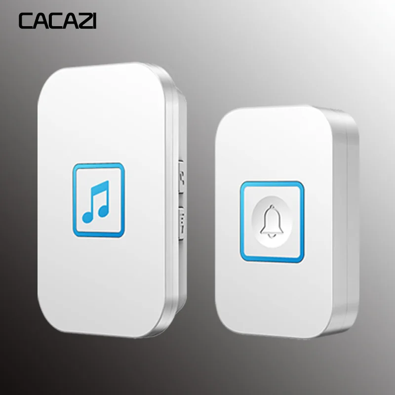 Беспроводной дверной звонок CACAZI, водонепроницаемый, интеллектуальный, дистанционный, 300 м, дверной звонок, домашний, светодиодный, ЕС, штекер, светильник, звонок, 1, 2 кнопки, 1, 2, 3 приемника - Цвет: white1x1
