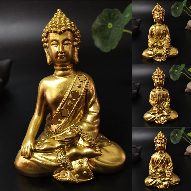 Golden Meditation Buddha Statue Thailand Buddha Sculpture Resin Crafts Feng Shui Ornaments For Home Garden Decoration Statues